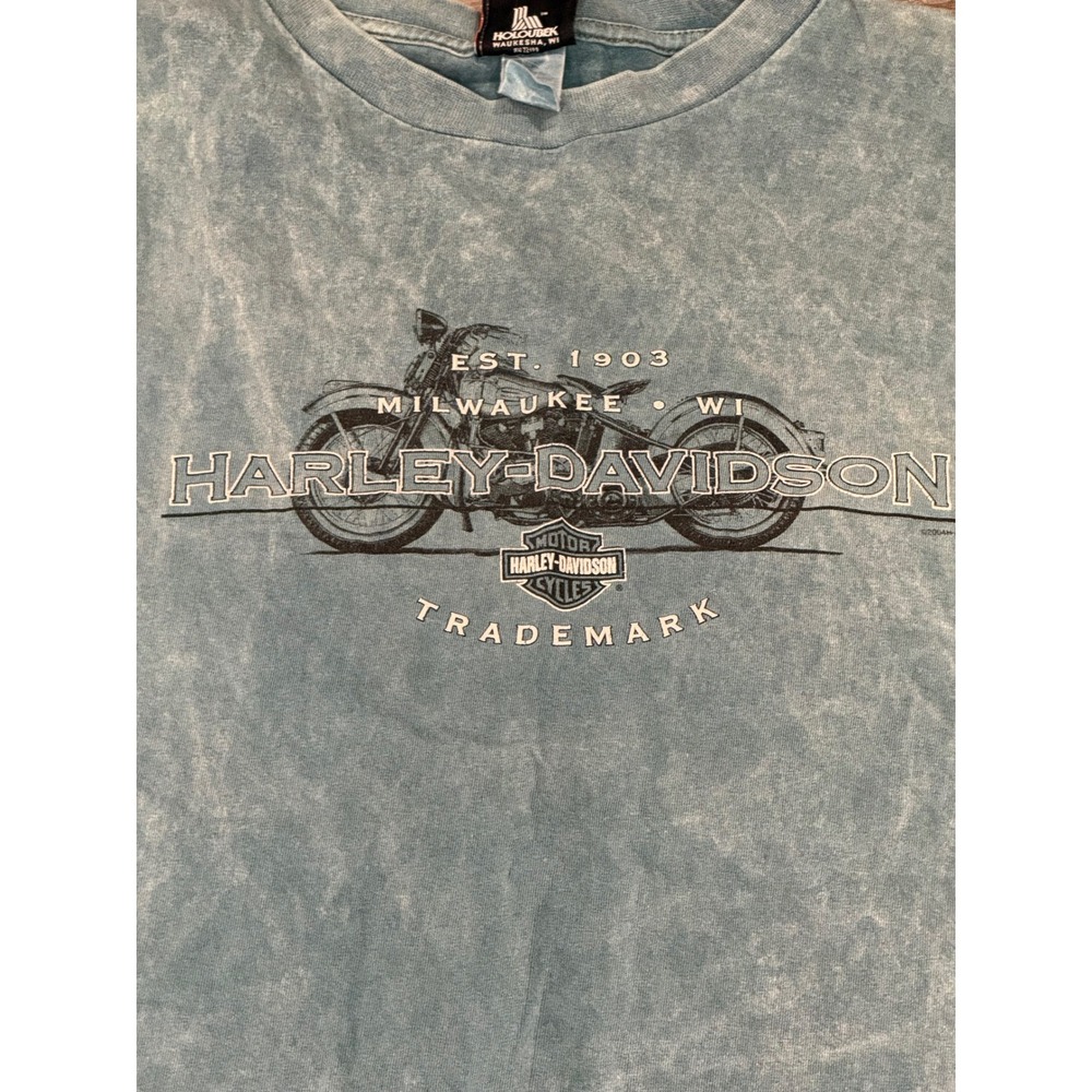 Harley Davidson T Shirt Mens 2X Blue Stone Wash‎ Graphic Motorcycle Tee